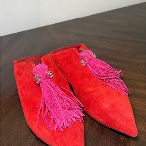 Christian Louboutin Red and Pink Flats with Tassel Detail